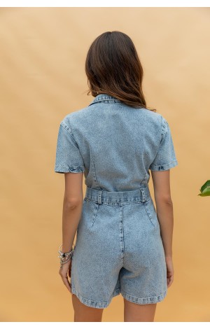 Denim Şort Tulum - MAVİ